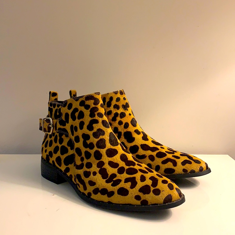 Steven by Steve Madden Genuine Calf Hair Leopard Print Buckle Boots